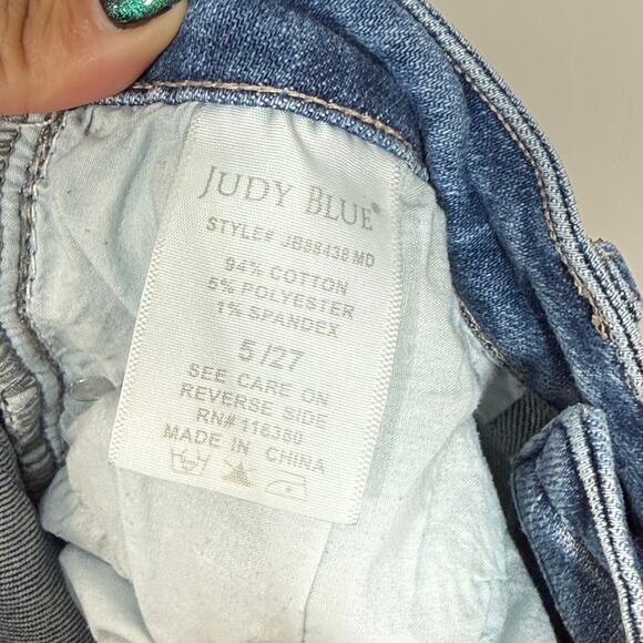 Judy Blue Jeans Size 5/27 Blue Denim Rainbow Embroidered High Rise Distressed - Picture 10 of 12